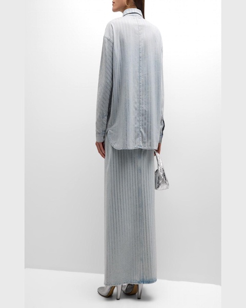 Ms. Sofiane Metallic-Stripe Denim Shirt