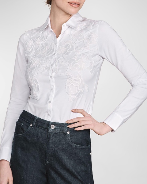 Vianey Floral Applique Button-Down Top