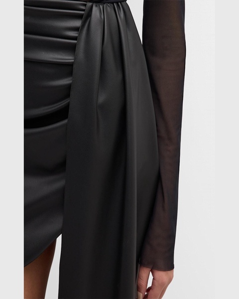 Stretch Faux Leather Drape Mini Skirt