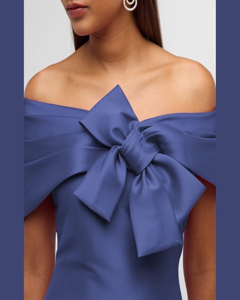 Off-Shoulder Bow-Front Bodycon Midi Dress