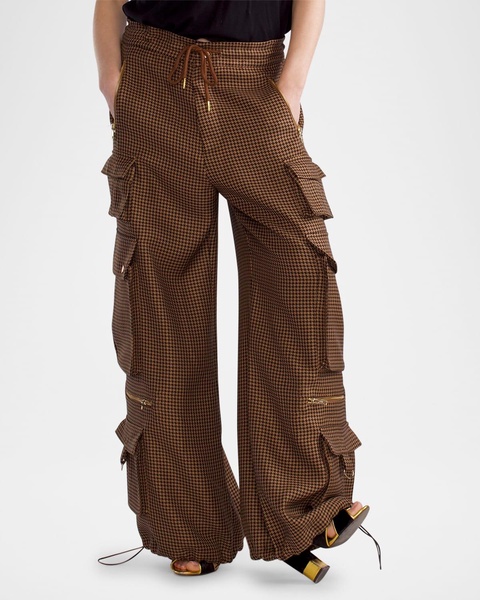 Wide-Leg Houndstooth Cargo Pants