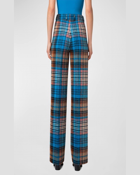 Chiaro Tartan Check Wool Tweed Straight-Leg Pants