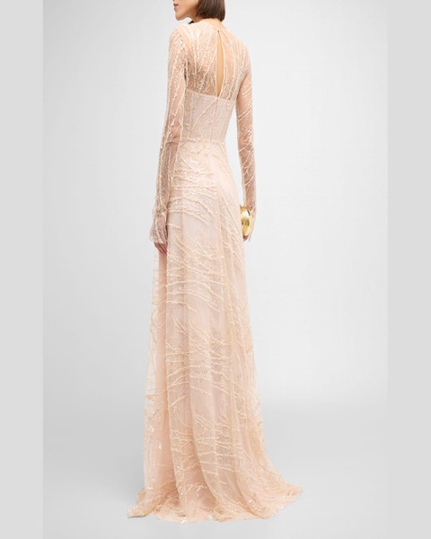 Lace Embellished Gown with Cascading Sleeves