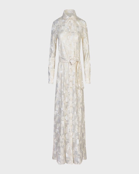 Adelie Sheer Floral-Embroidered Maxi Shirtdress