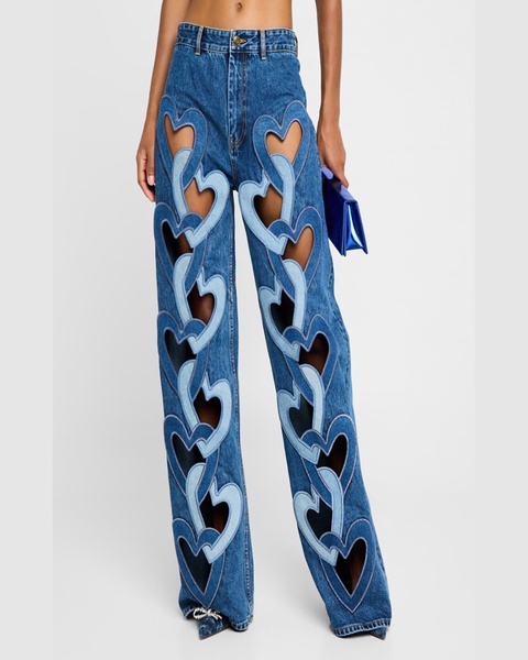 High-Rise Heart Cutout Wide-Leg Jeans