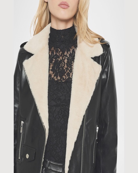 Sydney Recycled Leather Moto Jacket with Faux Fur Trim