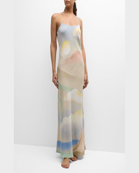 Olympia Landscape-Print Silk Slip Dress