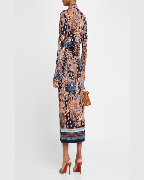 Shirley Ruched Paisley-Print Midi Shirtdress