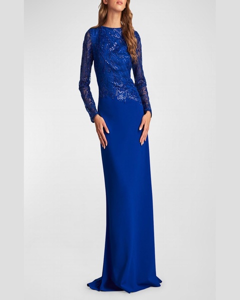 A-Line Sequin Lace & Crepe Gown