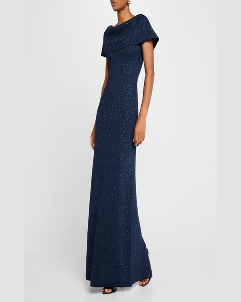 Paillette Knit Off-The-Shoulder Gown