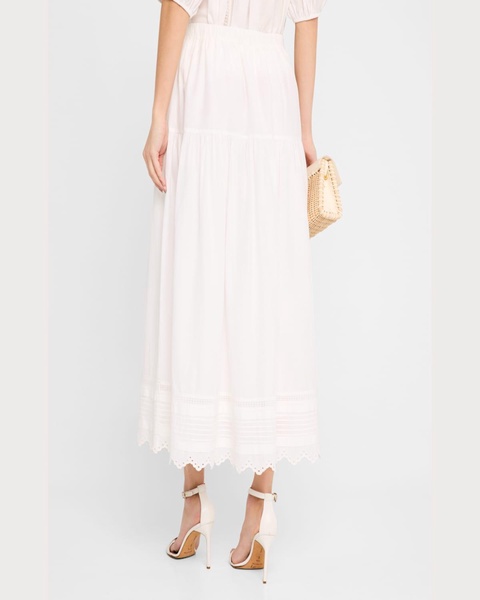 Tilda Pintuck Scalloped Cotton Midi Skirt