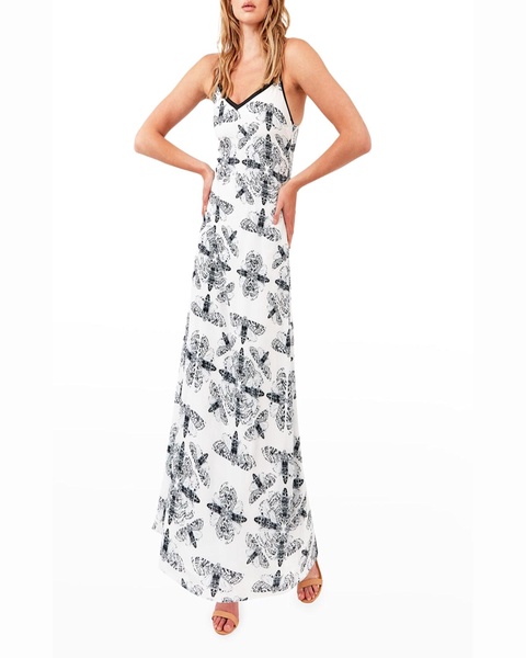 Kelly Printed Lambskin Leather Detailed Maxi Dress