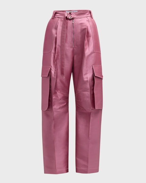 Belted Satin Wide-Leg Cargo Pants