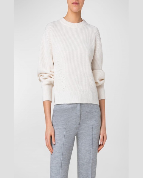 Wool-Cashmere Rib Crewneck Sweater