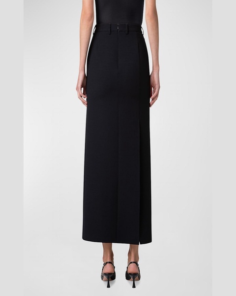 Double-Face Wool Midi Skirt with Irregular Slits