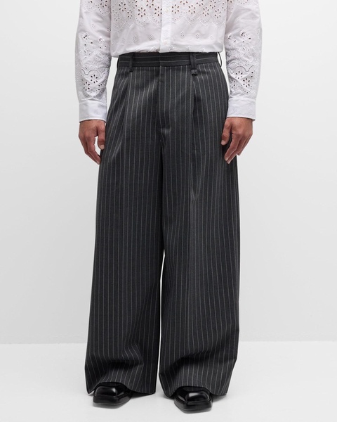 Men's Wide-Leg Pinstripe Trousers