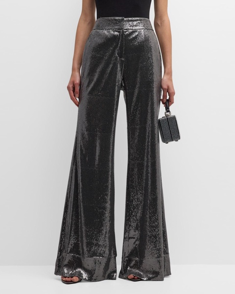 Sandra High-Rise Wide-Leg Sequin Pants