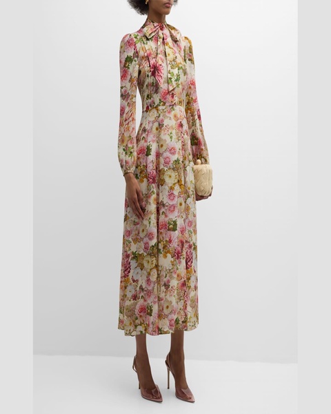 Alison Floral Crepe De Chine Long-Sleeve Maxi Dress