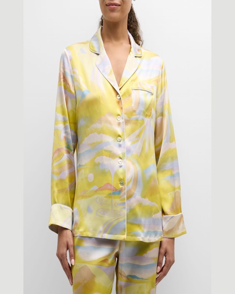 Lila Landscape-Print Silk Satin Pajama Set