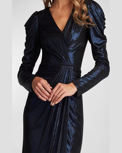 Pleated Bodycon Metallic Jersey Dress