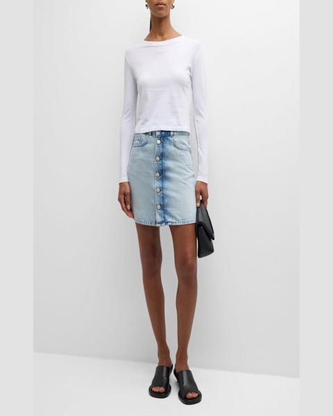 Ms. Louisiana Mid-Thigh Button-Front Denim Skirt