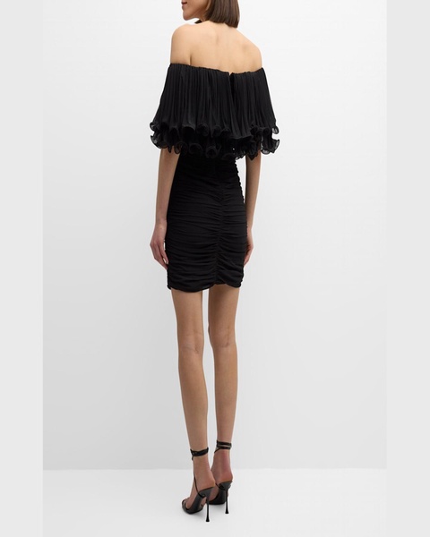 Milan Ruched Off-Shoulder Ruffle Mini Dress