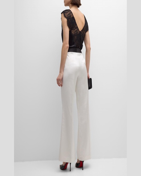 Two-Tone Flare-Leg Satin Back Crepe Pants