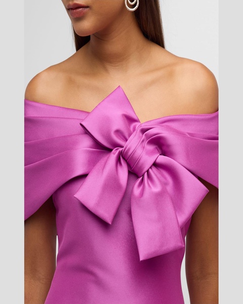 Off-Shoulder Bow-Front Bodycon Midi Dress