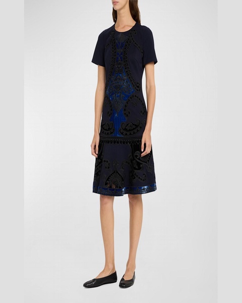 Blaine Velvet Embroidered Short-Sleeve Dress