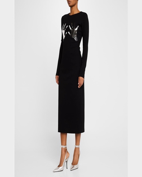 Handprint Body-Con Midi Dress