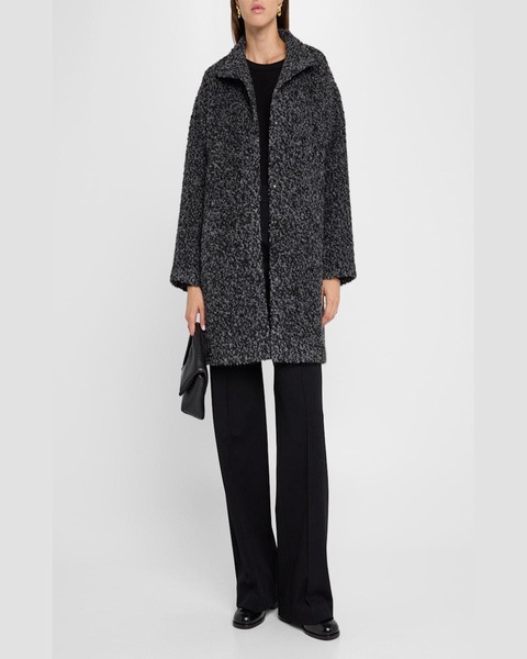 Petite Stand-Collar Curly Alpaca Wool Coat