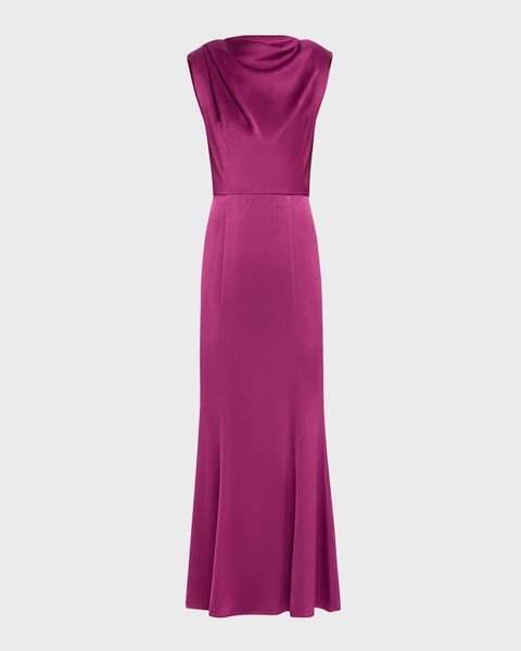 Draped Satin Crepe Sleeveless Midi Dress