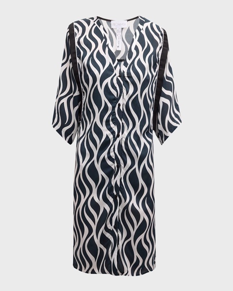 Two-Tone Wave Beach Shirt Coverup