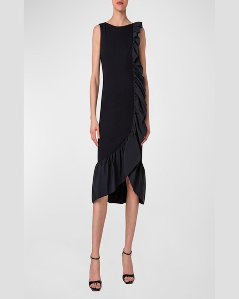 Signature Jersey Midi Dress with Asymmetrical Ruffle Detail