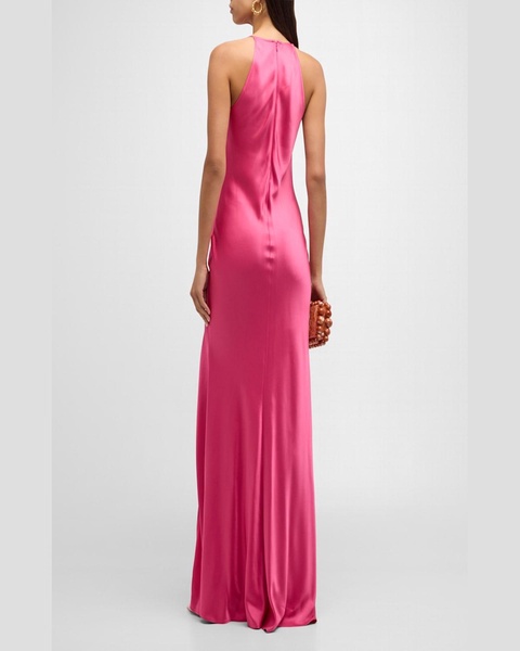 Cowl-Neck Sleeveless Slit-Hem Doubleface Satin Gown