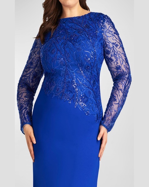 Plus Size Sequin Embroidered Crepe Trumpet Gown