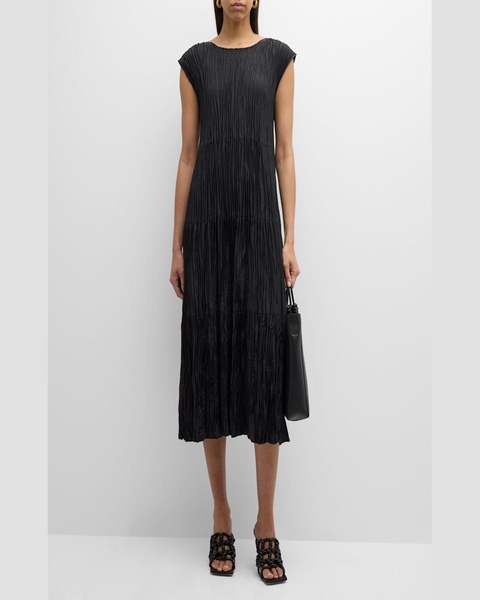 Tiered A-Line Crinkled Silk Midi Dress