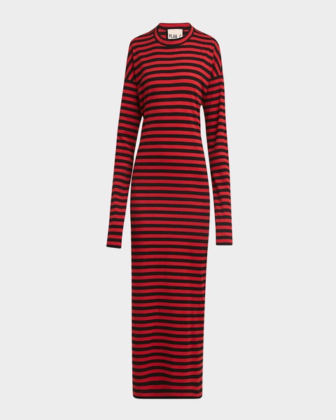 Striped Long-Sleeve Midi T-Shirt Dress