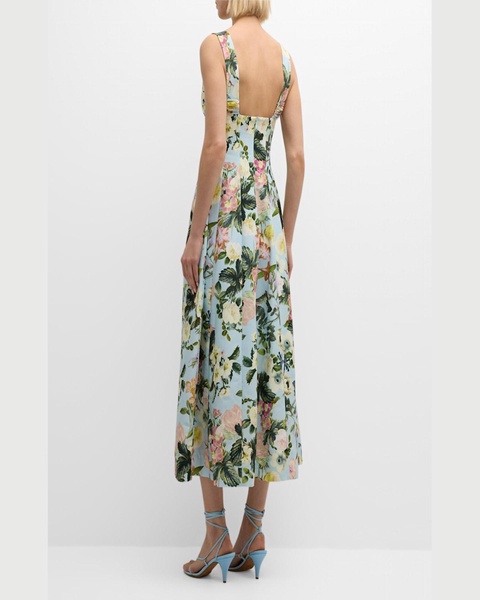 Naples Pleated Floral Silk Sleeveless Midi Dress