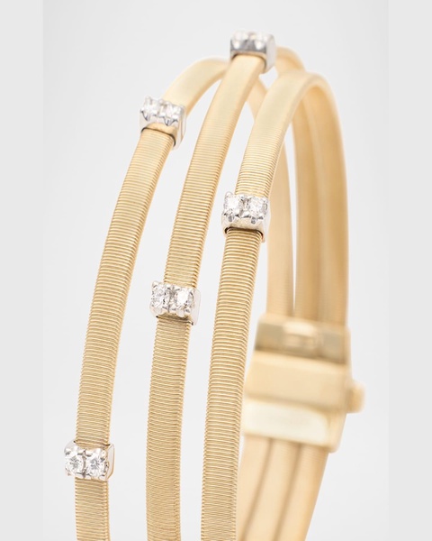 18K Gold Masai 3-Strand Coil Bracelet With Diamond Stations