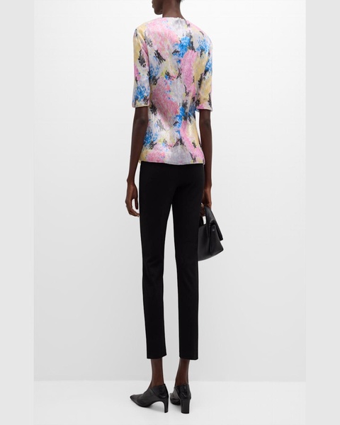 Painted Floral Sequin Mesh Sequin Fitted T-Shirt 