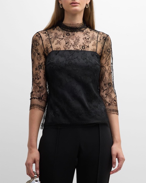 Lace High-Neck Shirt w/ Attached Camisole