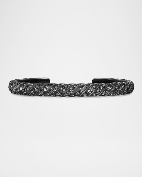 Men's Sculpted Cable Cuff Bracelet in Black Titanium with Diamonds, 7mm