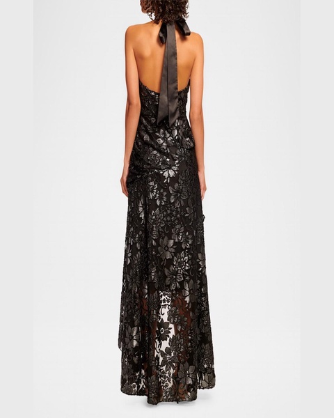 Chaplin High-Low Metallic Lace Gown