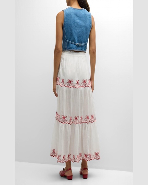 Jemila Embroidered Organic Cotton Tiered Maxi Skirt