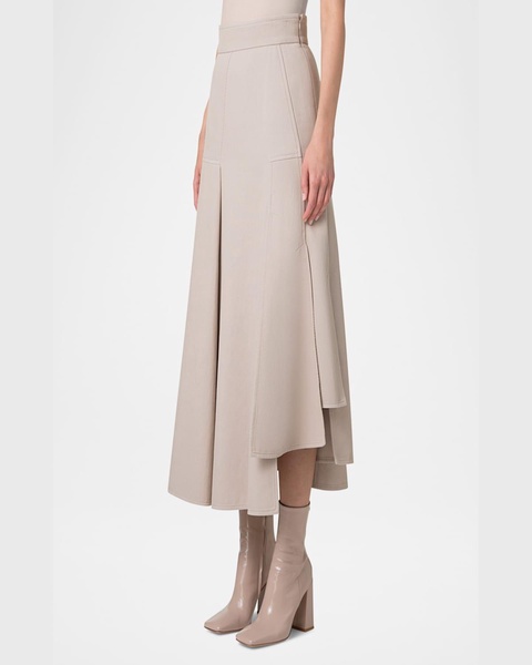 Asymmetric Pleated Cotton Midi Skirt