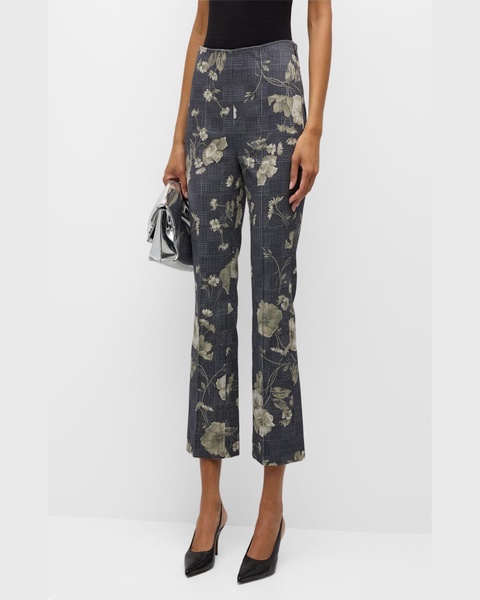 Floral Check-Print Kickflare Ankle Pants