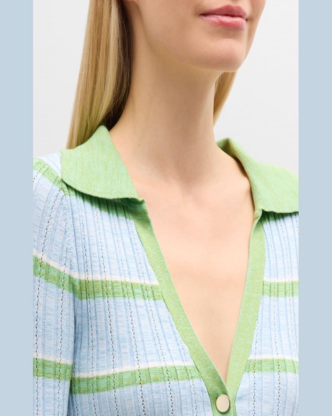 Raya Stripe Knit Button-Front Sweater