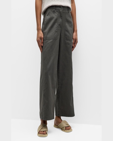 Cropped Wide-Leg Hemp-Cotton Pants