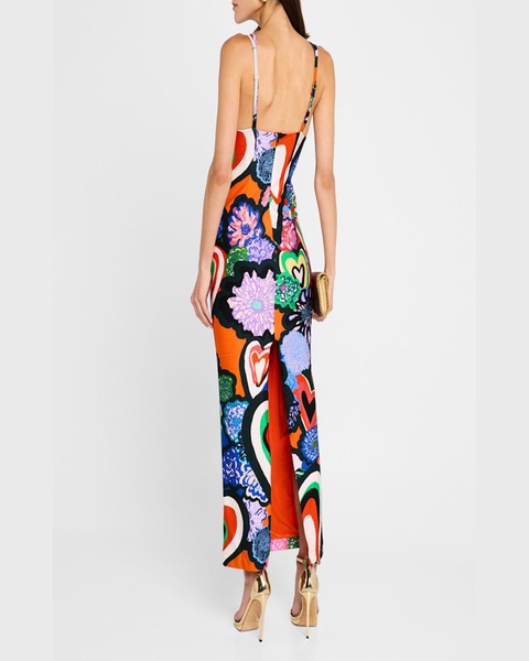 Heart-Print Strappy Maxi Dress